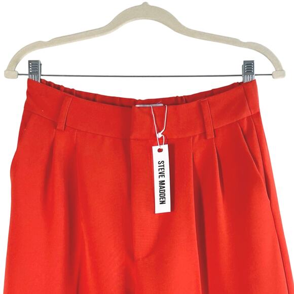 Steve Madden Pleated Front Trouser Wide Leg Pants High Rise Pumpkin Spice Orange - Picture 3 of 9